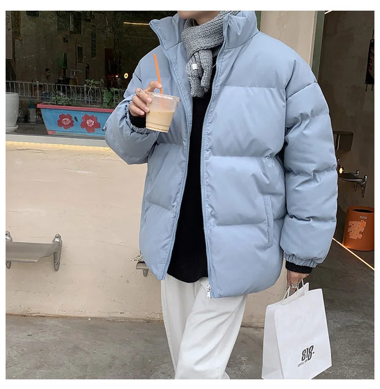 Ropa de calle Harajuku abrigo de invierno cálido para hombre Parka informal de Color sólido con cuello levantado chaqueta de invierno de gran tamaño para mujer