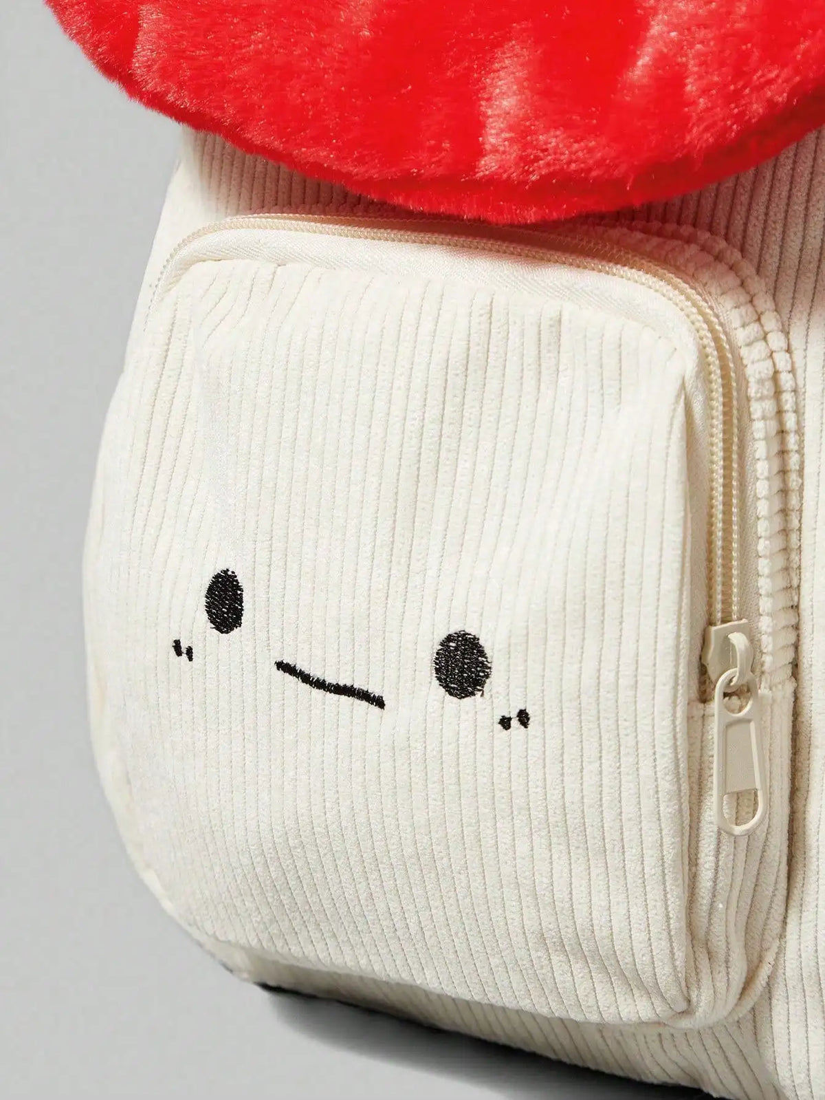 Mochila de Pana Linda y Moderna con Diseño de Hongos y Puntos Bordados, Diseño Color Block, Ideal para el Campus