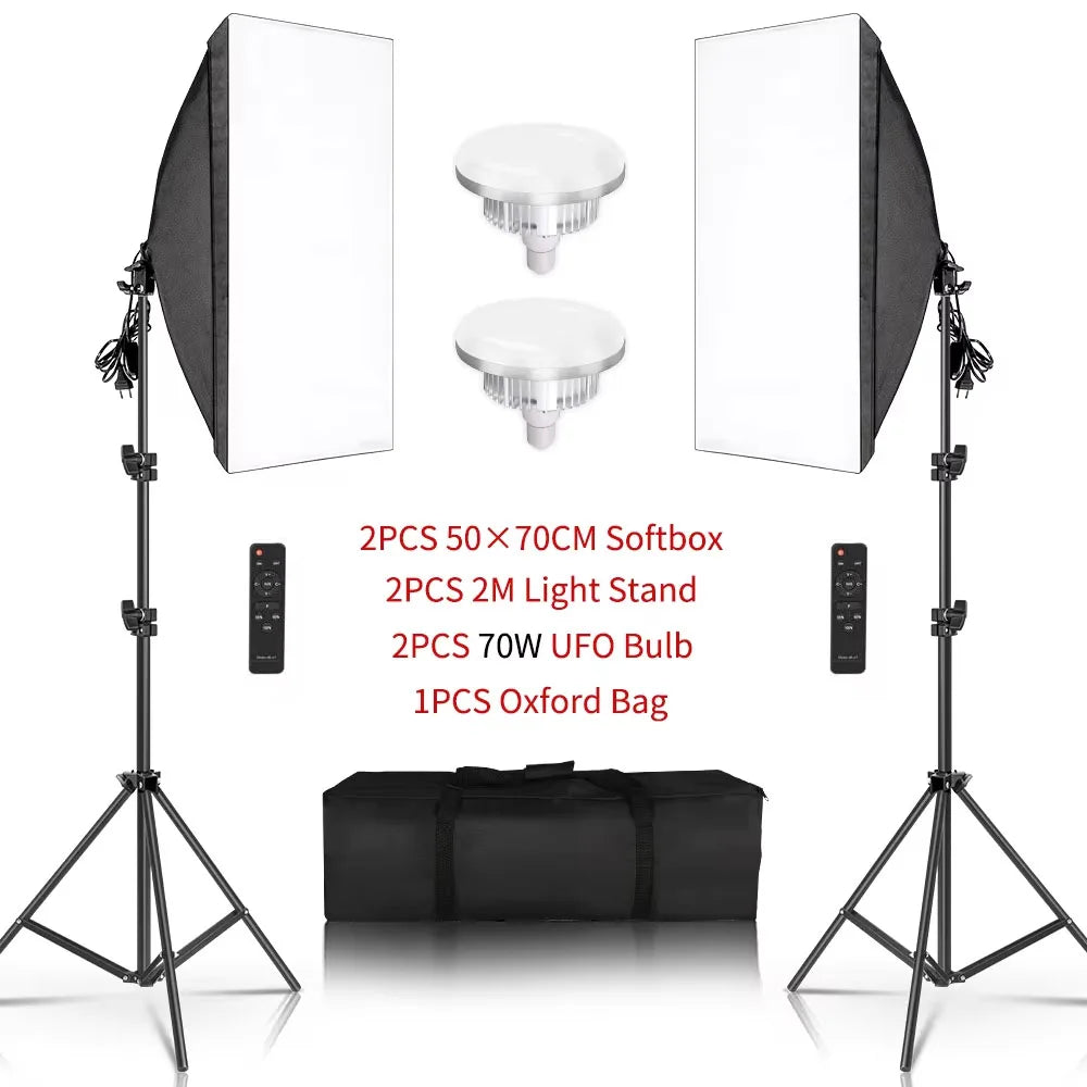Kit de iluminación Softbox de 20-135W, lámpara LED de fotografía de 50x70CM, equipo profesional de sistema de luz continua para estudio fotográfico