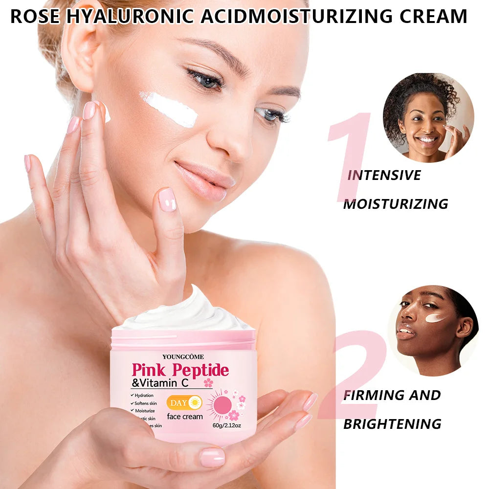 Set de cuidado de la piel día y noche de 4 piezas: crema de día con vitamina C con péptido rosa + crema de noche con retinol Sakura y esencia para hidratación, firmeza
