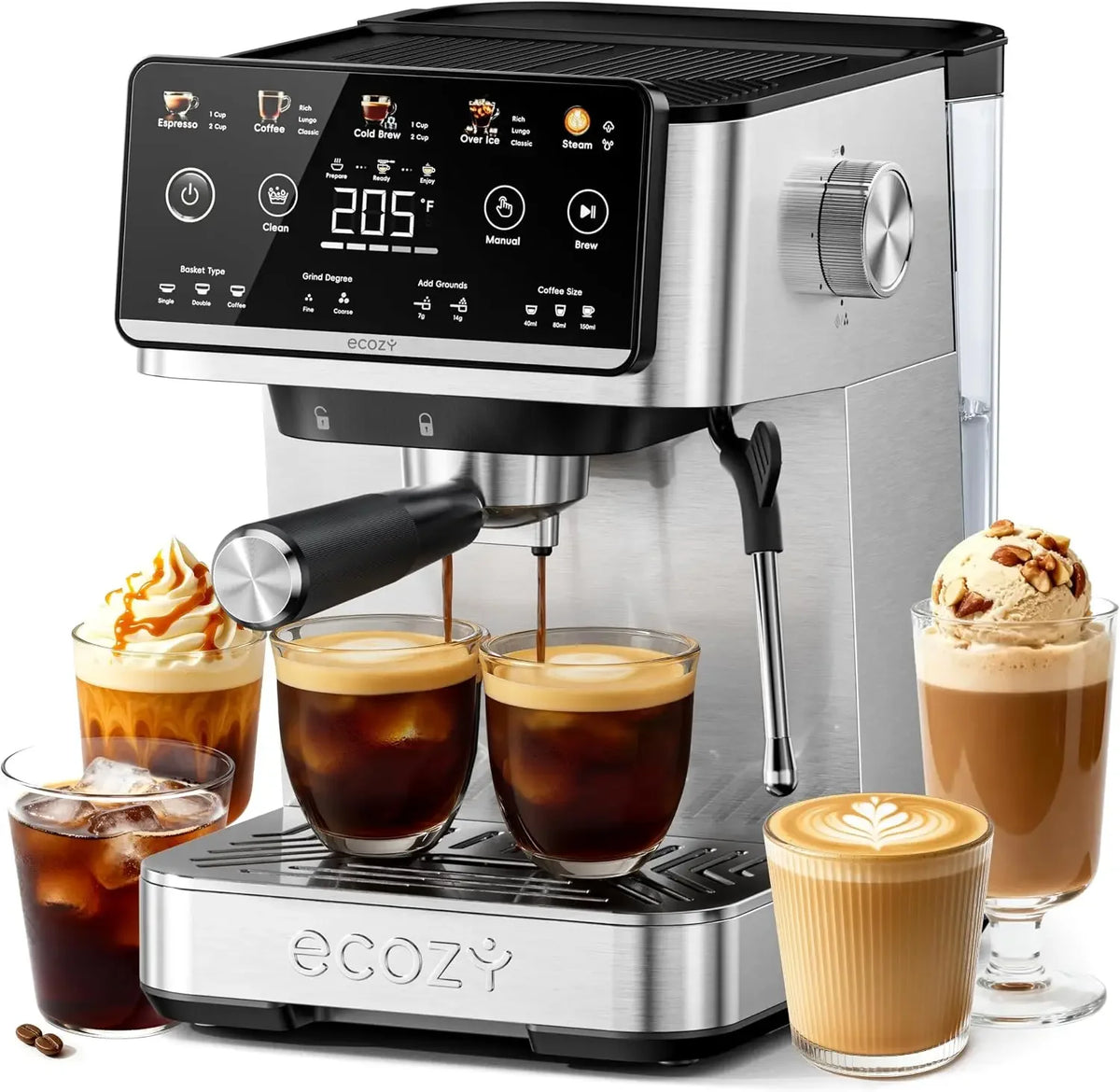 Máquina de café expreso 4 en 1 y cafetera combinada con espumador de leche, en promoción de gran venta |   Cold Brew y Over Ice, Interacti