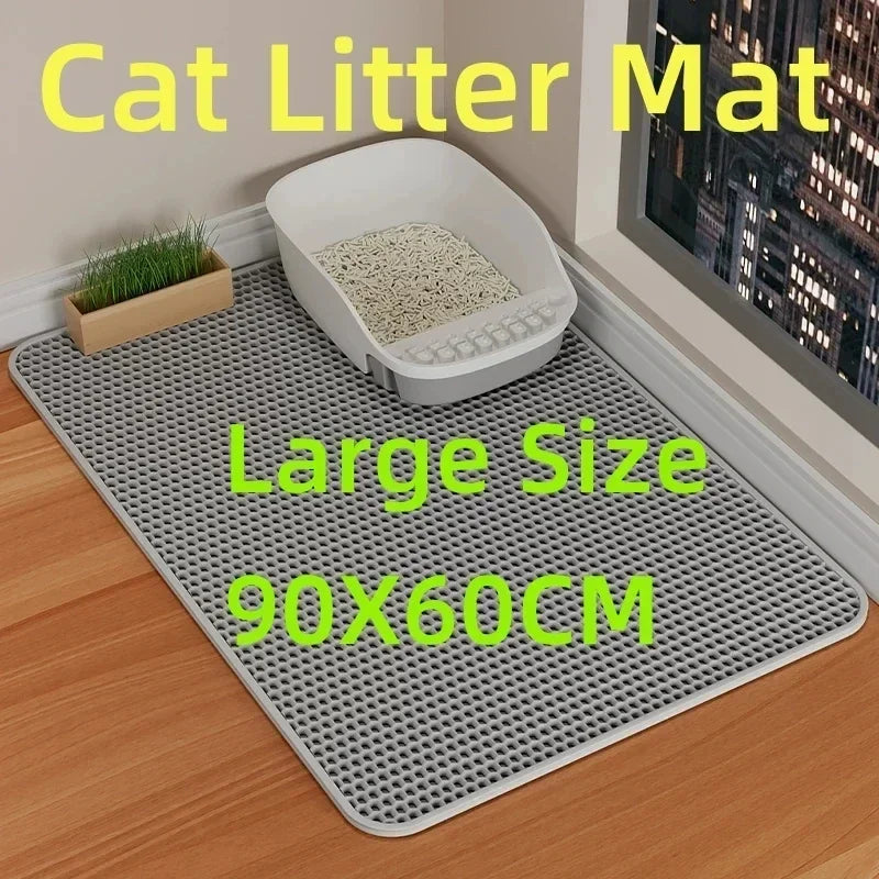 Estera de arena grande para gatos, impermeable, de doble capa, antideslizante, bandeja para caja de arena, lavable, duradera, estera de entrenamiento para el baño de mascotas
