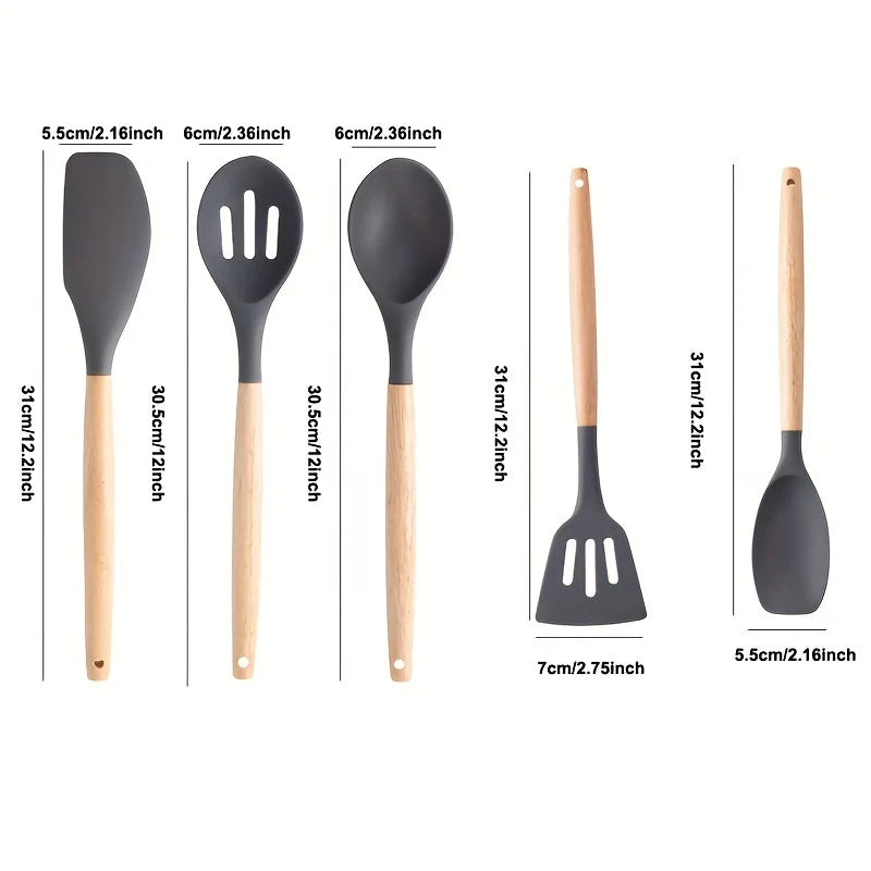 Juego de utensilios de silicona, 14 piezas, con soporte de plástico
