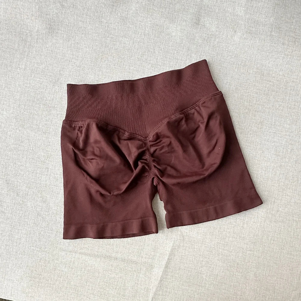 Pantalones cortos deportivos para mujer, pantalones cortos de gimnasio con banda baja acanalada de 4,5 ", mallas sin costuras para entrenamiento y Yoga