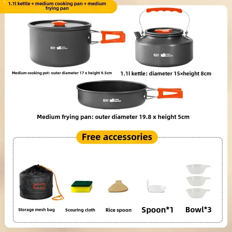 Juego de utensilios de cocina para acampar, juego de utensilios de cocina ultraligeros de aluminio, juego de utensilios de cocina portátiles para viaje con bolsa de almacenamiento