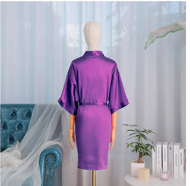 Bata de Novia Blanca para Mujer, Kimono de Satén de Seda, Ropa de Dormir Holgada con Manga 3/4, Lencería