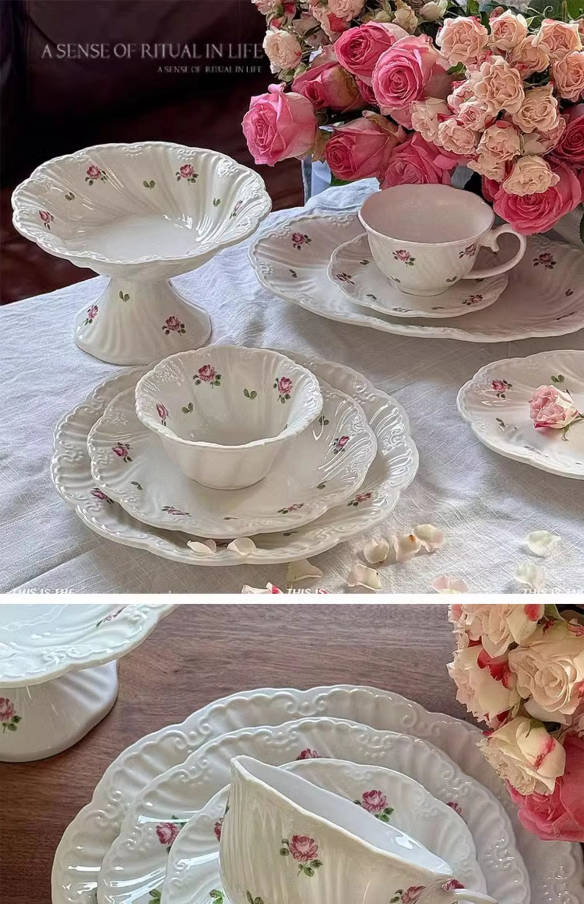 Juego de platos de cerámica, taza de café, platillo, hermoso vajilla, plato de postre de rosa Vintage, platos de cena, regalo, taza de té, suministros de cocina