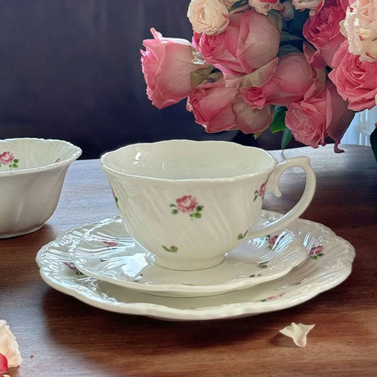 Juego de platos de cerámica, taza de café, platillo, hermoso vajilla, plato de postre de rosa Vintage, platos de cena, regalo, taza de té, suministros de cocina