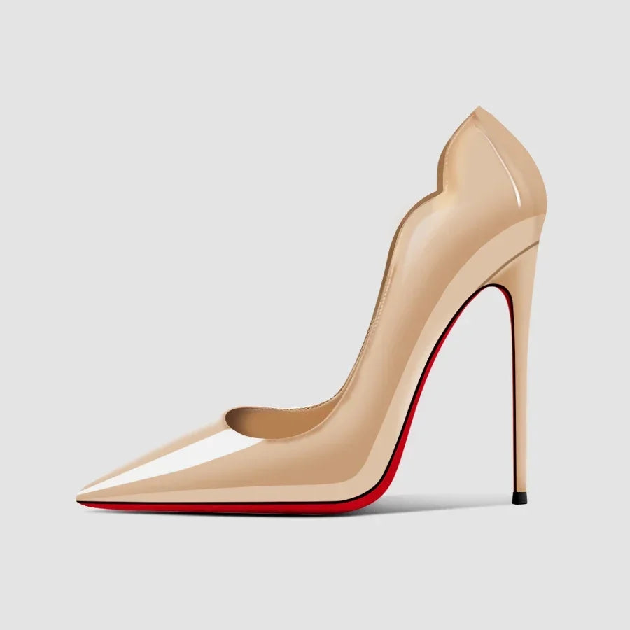 Nuevos tacones altos negros puntiagudos de 12 cm para mujer, tacones delgados con temperamento sexy, boca poco profunda, zapatos individuales con suela roja 34-46