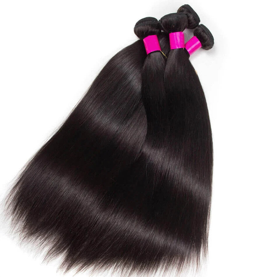 Extensiones de Cabello Humano Liso Sedoso, Cabello Brasileño Remy, 1/3/4 Piezas, Extensiones de Cabello Natural Negro, 14-30 Pulgadas
