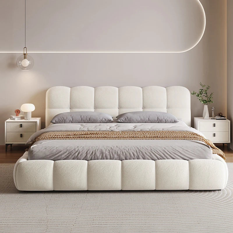 Base de Cama Moderna de Lujo con Diseño de Nube, Cama de Tela Bouclé Suave con Cabecera Acolchada, Cama Tapizada Tamaño Queen, Muebles de Dormitorio