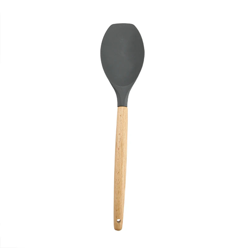 Juego de utensilios de cocina de silicona resistentes a altas temperaturas, pala con mango de madera, cuchara con fugas, herramienta, utensilio de cocina, accesorios para hornear
