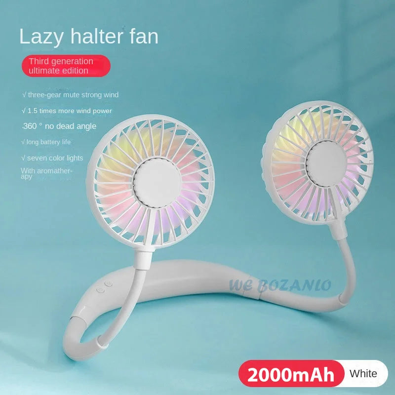 Ventilador portátil con USB para el hogar y la Oficina, miniventilador de cuello con manos libres, colgante, recargable, con 3 velocidades, ajustable