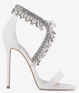 Sandalias de gladiador ostentosas para mujer, zapatos de tacón alto con tiras de ante, con cordones y diamantes de imitación, para verano