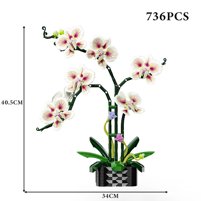 Orquídea creativa Cymbidium flores eternas planta en maceta bloques de construcción simulación Phalaenopsis DIY ladrillos juguetes regalo de San Valentín