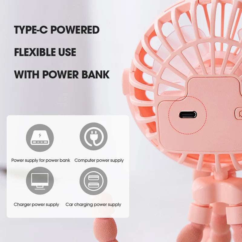 Ventilador Portátil para Cochecito de Bebé HOMEFISH, Ventilador Mini Oscilante con Clip, Funciona con Batería USB, con Trípode Flexible para Cochecito y Asiento de Auto