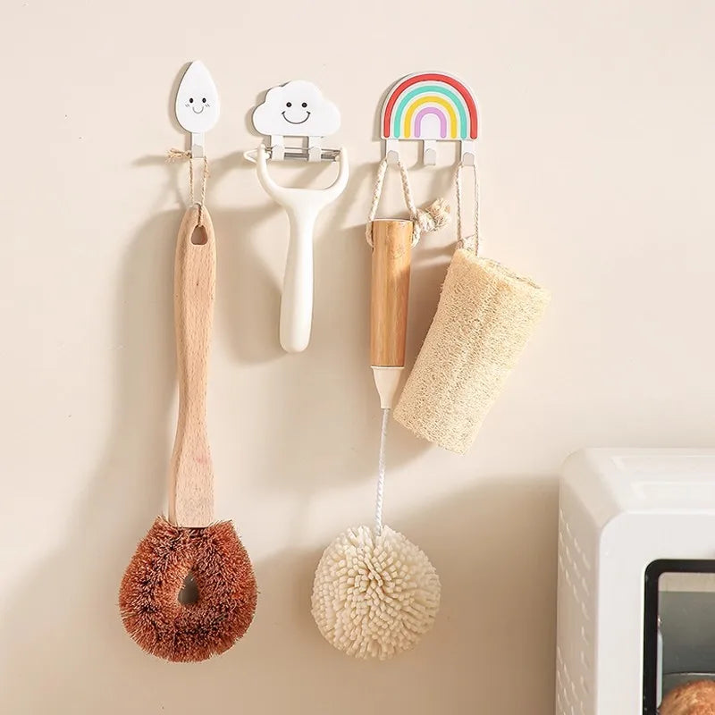 Hojas lindas, ganchos en forma de arcoíris, adhesivo fuerte, soporte de carga, sin perforaciones, puerta de cocina, sombrero, baño, toalla colgante, pared