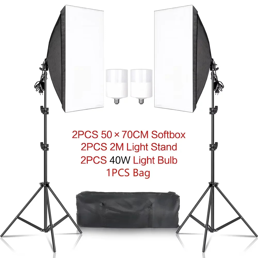 Kit de iluminación Softbox de 20-135W, lámpara LED de fotografía de 50x70CM, equipo profesional de sistema de luz continua para estudio fotográfico