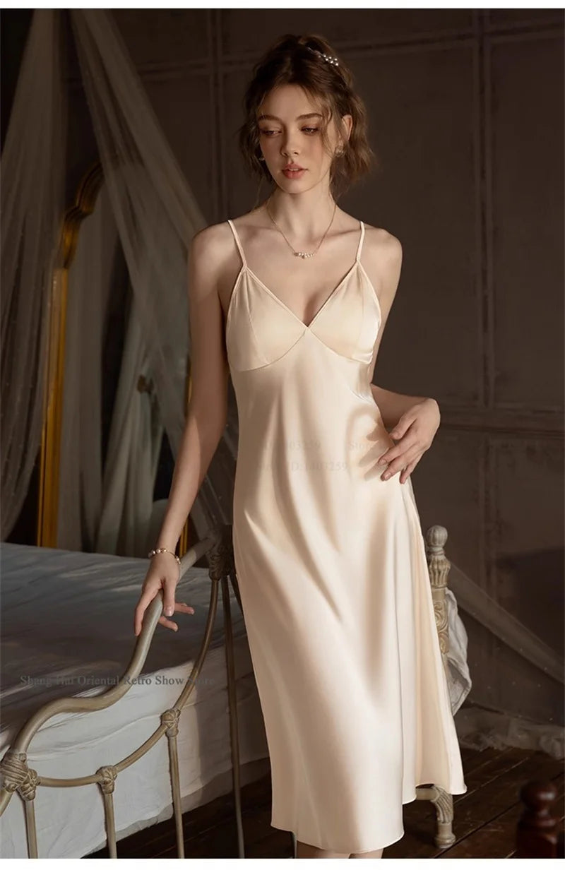 Elegante Conjunto de Bata Larga para Mujer, Lencería Sexy, Ropa de Dormir, Kimono Holgado, Bata de Baño, Vestido de Casa de Satén Sedoso, Ropa de Estar