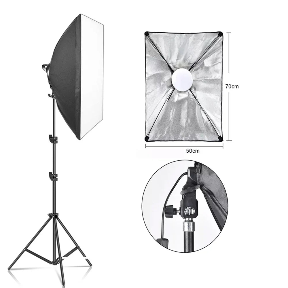 Kit de iluminación Softbox de 20-135W, lámpara LED de fotografía de 50x70CM, equipo profesional de sistema de luz continua para estudio fotográfico