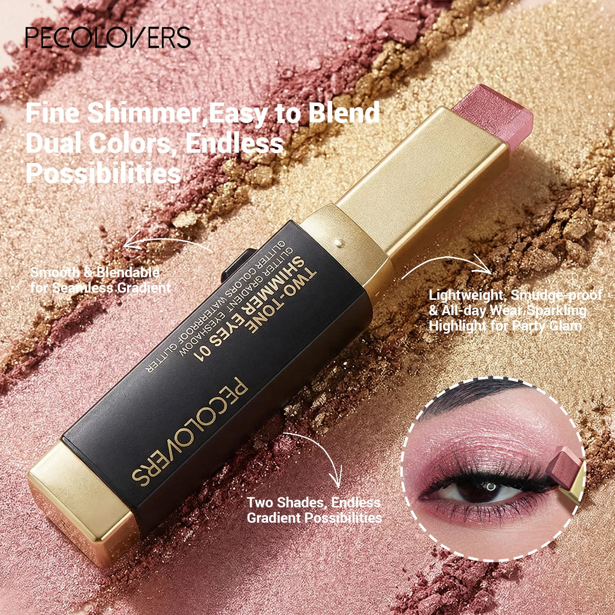 Barra de sombra de ojos de doble color, color de ojos mezclable para maquillaje diario, marrón y rosa, producto cosmético para maquillaje de ojos, 1 ud.