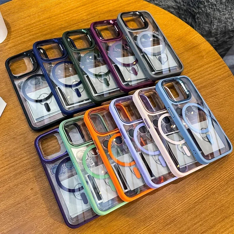 Funda de teléfono magnética de lujo a prueba de golpes para iPhone 16 15 14 13 12 11 Pro Max Plus Pro Funda con soporte de protección de lente de vidrio contraportada