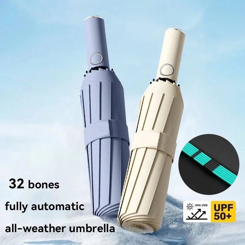 Paraguas automático, paraguas para el sol, apertura automática, plegable, grueso y duradero, con cubierta de vinilo resistente a los rayos UV, para sol y lluvia