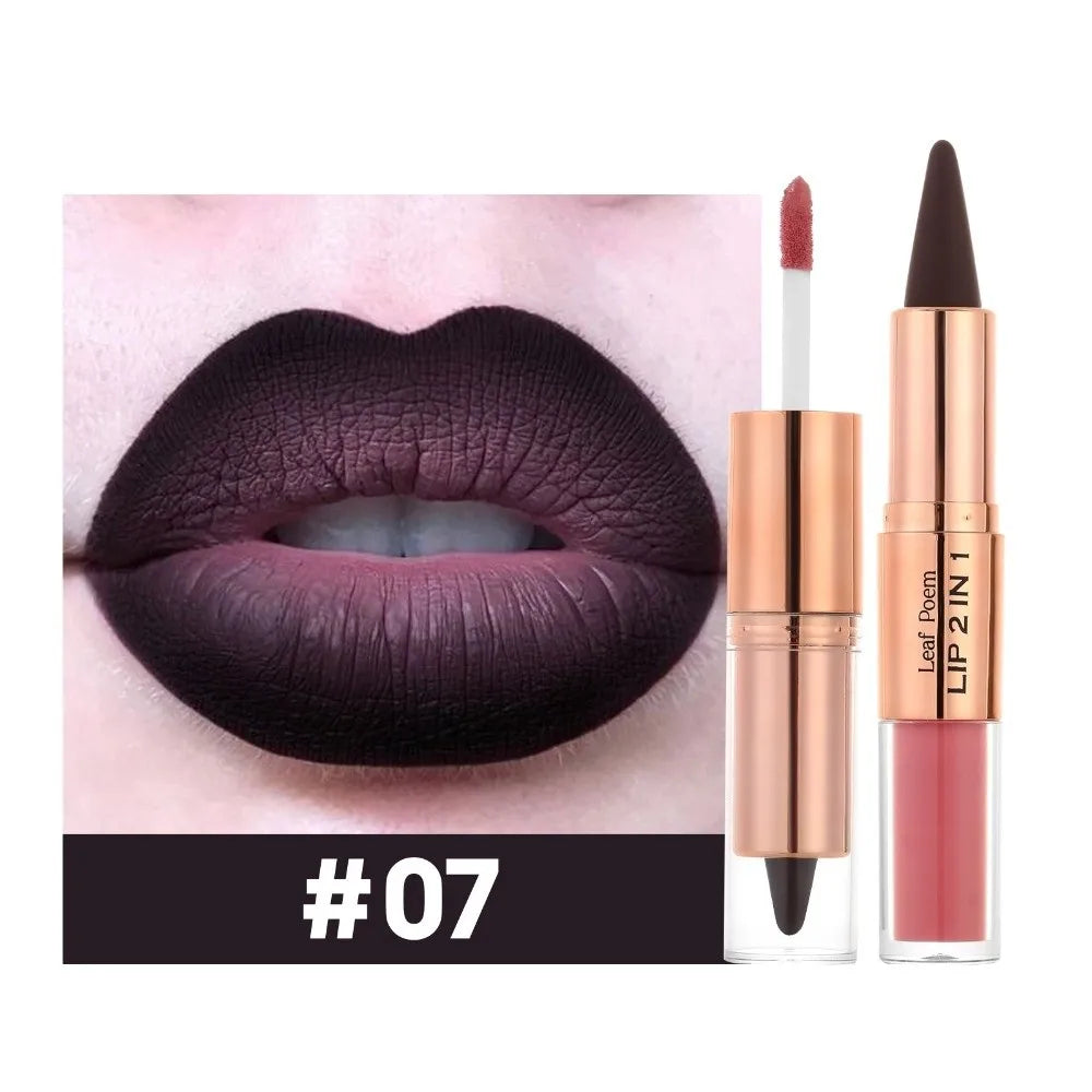 Delineador de Labios 2 en 1 de Doble Punta, Acabado Mate, Antiadherente, Resistente al Agua, Punta Cónica, Delineador de Labios de Larga Duración con Efecto Degradado