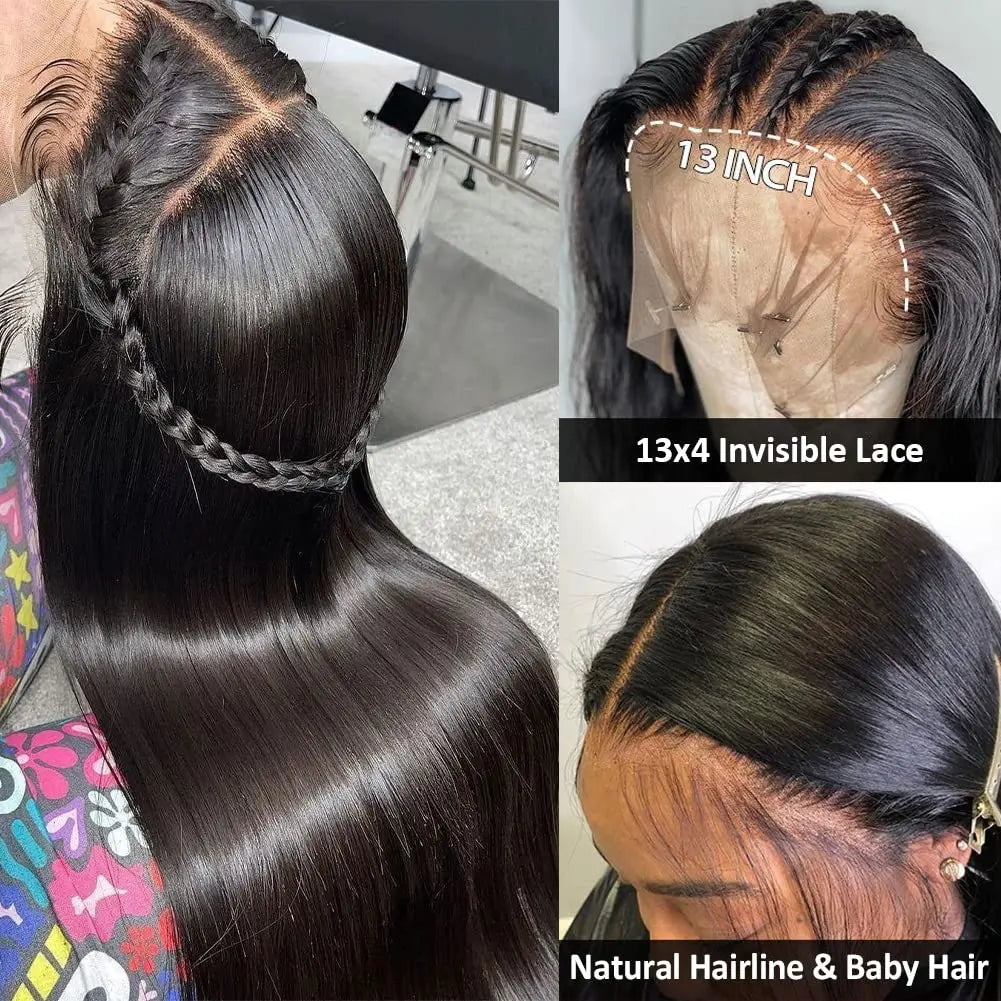 Peluca frontal de encaje HD 13x6 13x4, peluca frontal de encaje de cabello humano de 30 pulgadas, lisa como un hueso, pelucas de cabello humano con encaje transparente, peluca con cierre HD 4x4