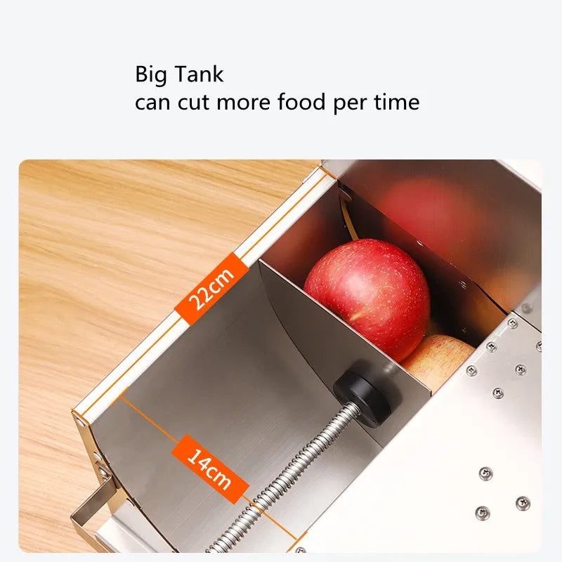 Rebanador de frutas comercial, rebanador eléctrico de acero inoxidable, rebanador multifuncional de patatas y limón y verduras