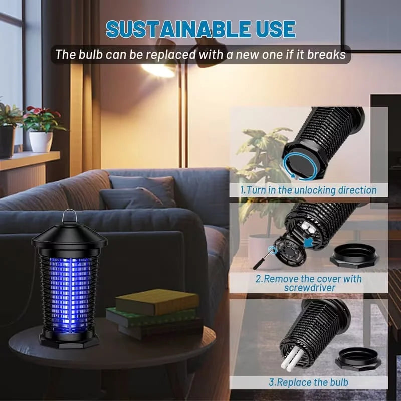 Lámpara Antimosquitos Electrónica para Interiores y Exteriores de 4000V, Trampa para Moscas Impermeable, Eliminador de Insectos