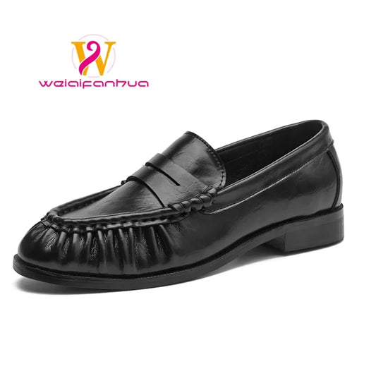 Mocasines para Dama Nuevo Modelo 2026 de Zapatos de Cuero para Mujer - Adecuados para Damas Sandalias de Mujer con Volantes Hechas a Mano Estilo Vintage