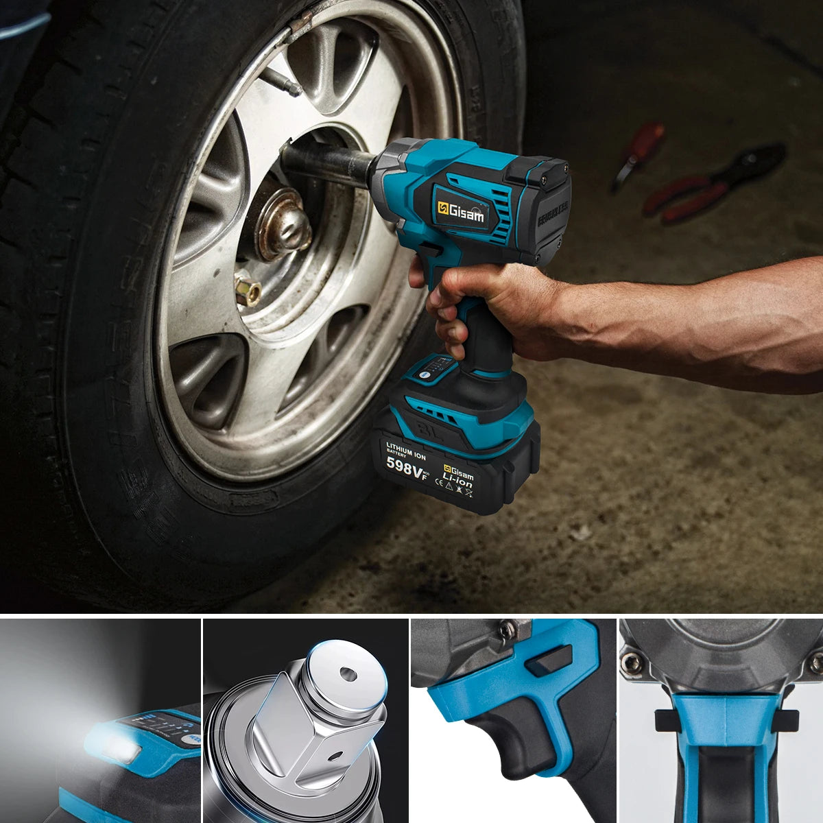 Llave de impacto eléctrica sin escobillas, destornillador inalámbrico de 1/2 pulgadas, herramientas eléctricas sin batería para batería Makita de 18V, 1200n. M