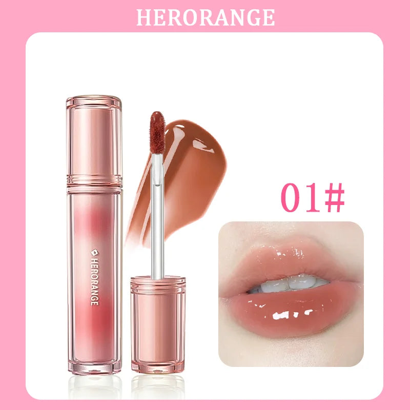Brillo Labial Herorange Iced Tea, Hidratante, No Reseca, Aumenta el Volumen de los Labios, Estilo Coreano para Maquillaje Diario Natural