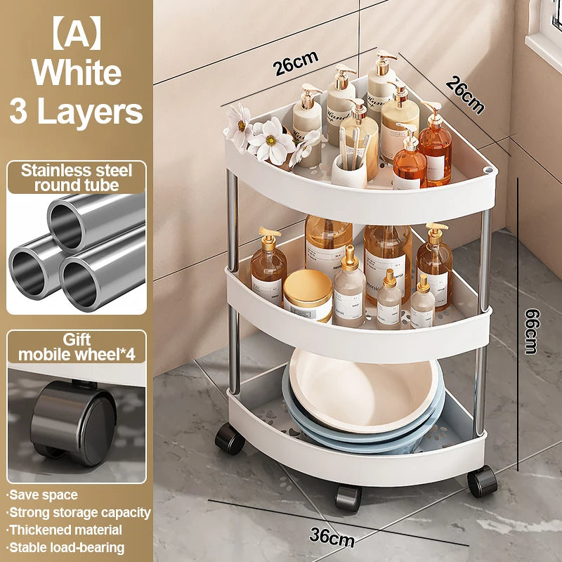 Estante organizador para el hogar de acero inoxidable de 2/3/4/5 capas, estante esquinero para baño con ruedas, estante de almacenamiento para artículos de tocador para dormitorio〔YY32〕