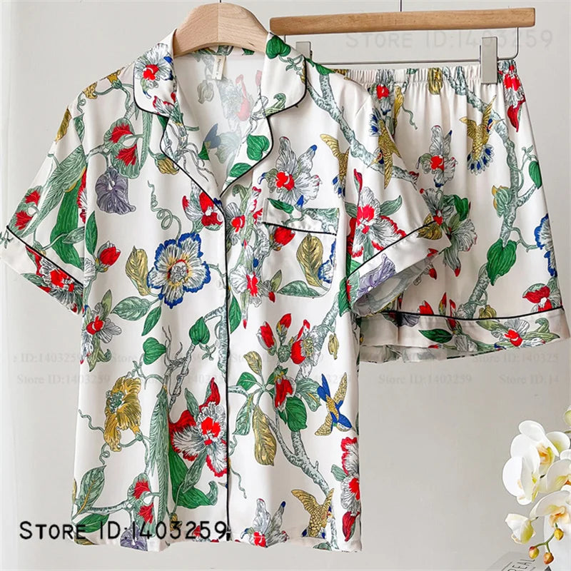 Nuevos Pijamas de satén sedoso para mujer, conjunto de 2 uds de Pijamas, ropa de dormir para primavera y otoño, ropa de salón, ropa de casa informal holgada para mujer, lencería