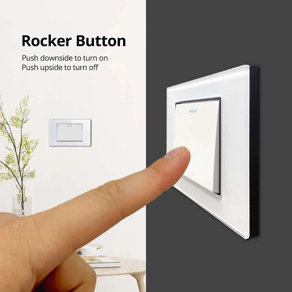 Wallpad Panel de vidrio templado blanco interruptor de luz de pared UE Reino Unido italiano Chile enchufe botón basculante 118*75mm 16A AC110-250V