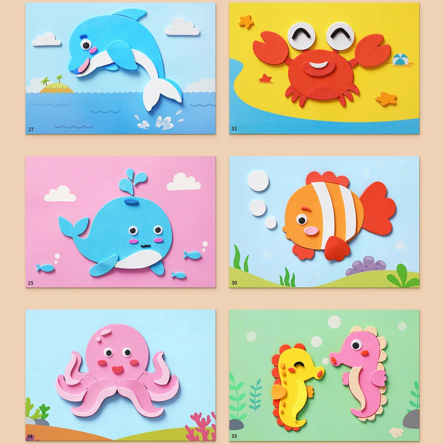 6 unids/set 3D pegatina de espuma EVA DIY rompecabezas de animales de princesa de dibujos animados para niños estilos multipatrones juguetes para niños regalo
