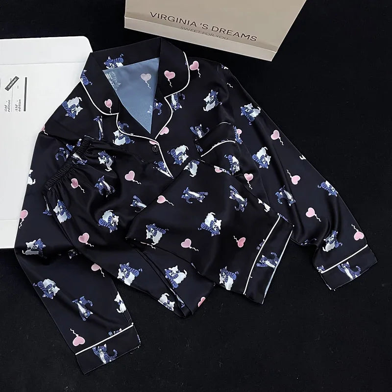 Ropa de dormir con estampado de estética para mujer, pijamas dulces Y2k, estilo europeo, elegante, con clase, a la moda, primavera y otoño