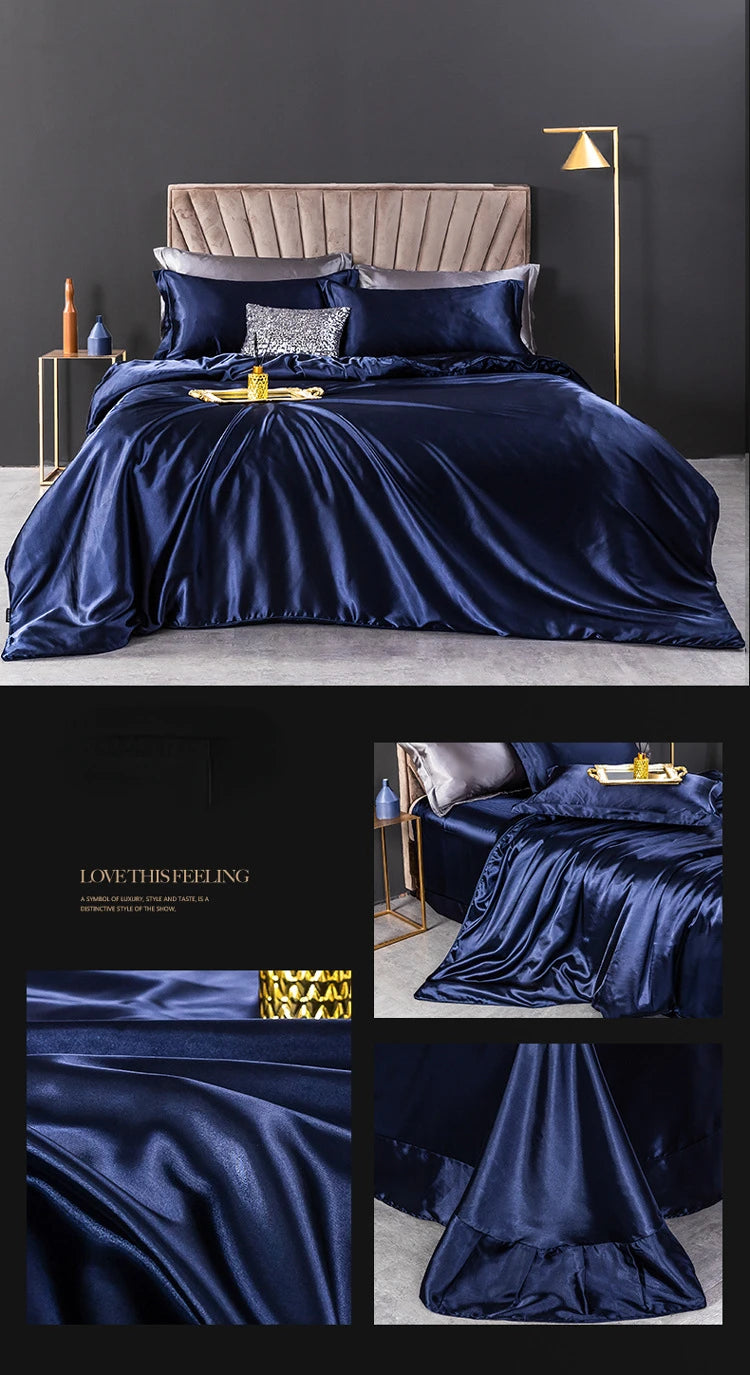 100% juegos de cama de seda pura, funda de edredón de alta gama, funda nórdica, sábanas, fundas de almohada, 4 Uds., juegos de ropa de cama de lujo Natural