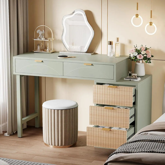 Makeup Vanity Desk with 5 Drawers, Modern Small Dressing Desk with Storage, Wood Make Up Table for Bedroom, Narrow, Customized