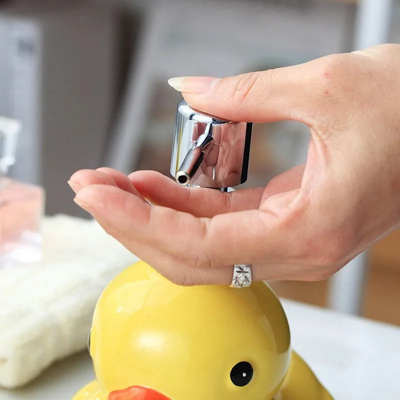 Dispensadores de jabón espumoso de pato amarillo de cerámica, botella desinfectante de manos de dibujos animados, dispensador de jabón, dispensador de champú para Baño