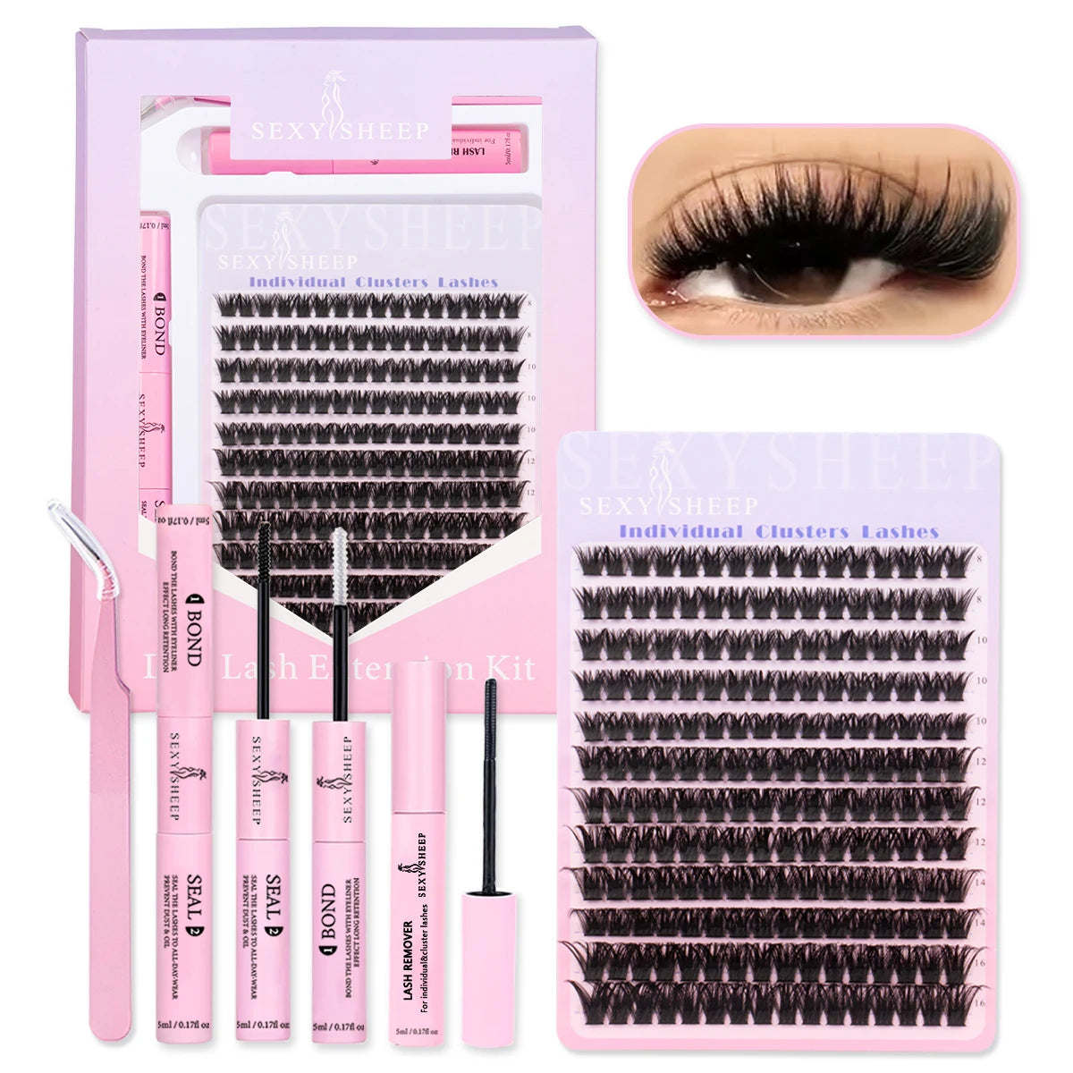 Kit de extensión de pestañas DIY, mezcla de 8-16mm de visón, pestañas individuales suaves, extensiones de pestañas naturales con maquillaje de unión y sellado