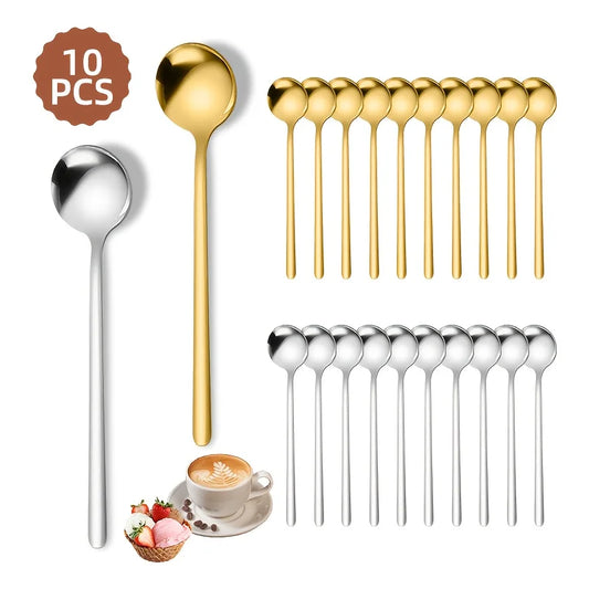 10 Uds. Cucharas de café de acero inoxidable, cucharas de postre, cucharaditas, cucharas de condimentos, adecuadas para el hogar, cafetería, fiesta, suministros de cocina