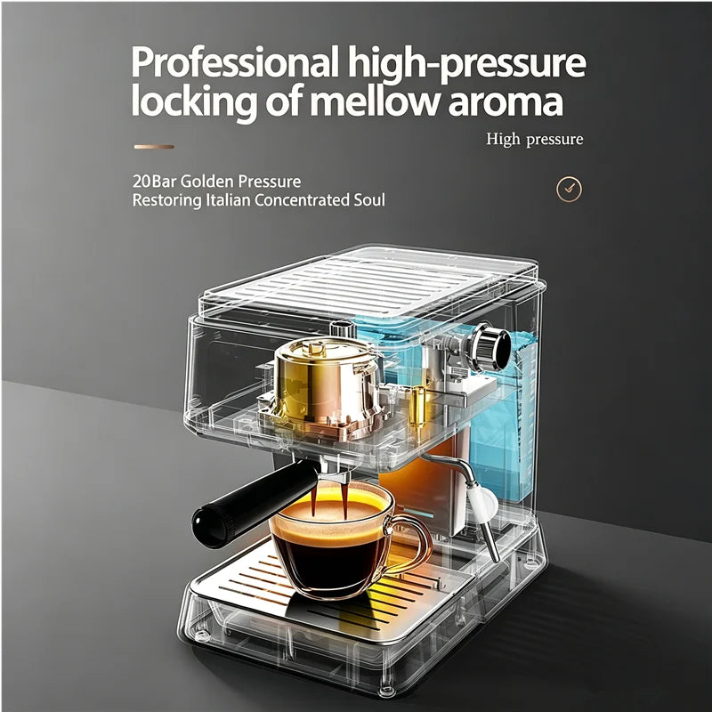 Cafetera Espresso de 20 Bares de Presión, Calentamiento Rápido en 20s, Extracción Automática, Espumador de Leche, Cafetera Barista para el Hogar, Tanque de Agua de 1.5L