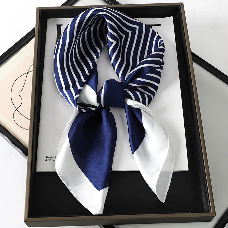 Bufanda cuadrada de seda a cuadros para mujer, banda de satén para el pelo, suave para el trabajo, Hijab, Foulard para la cabeza, 2021