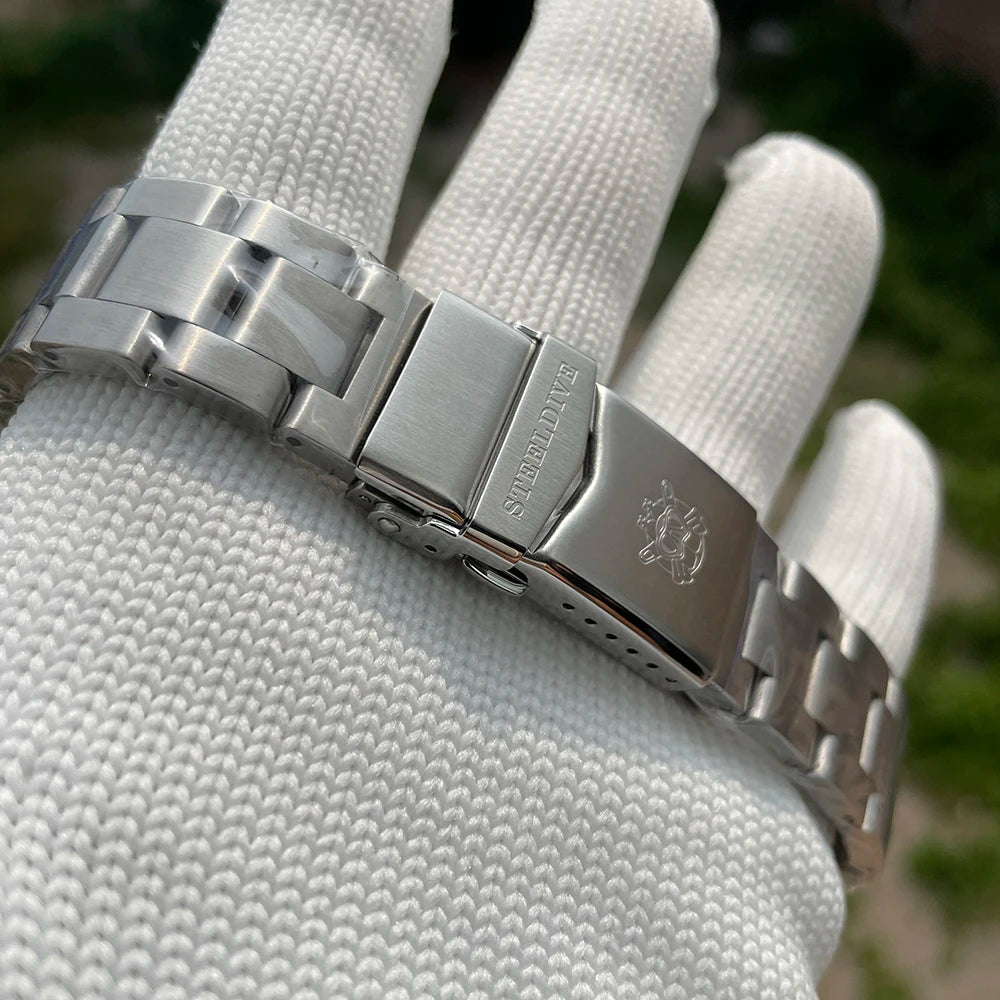 STEELDIVE-pulsera de repuesto de acero inoxidable de 20MM, hebilla sellada, cierre plegable con seguridad para relojes de buceo