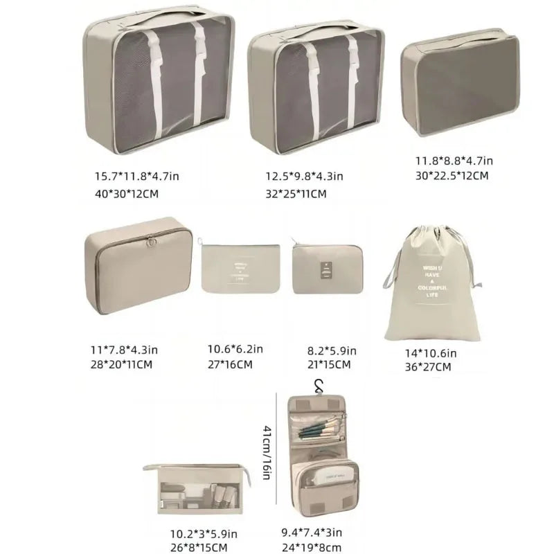 Juego de 7/8/9 piezas de bolsas de almacenamiento de viaje, artículos de tocador digitales, zapatos, bolsa organizadora de ropa, maleta, bolsa ordenada para ropa, juego de cubos de embalaje
