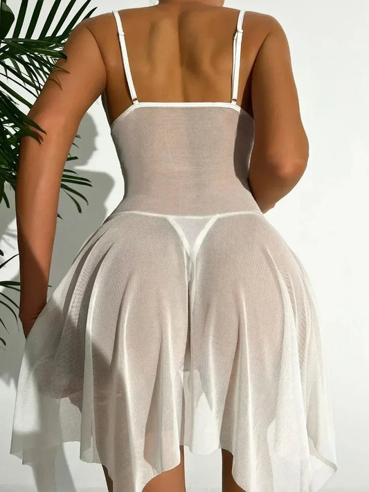 Ropa de dormir Lencería sexy Camisón de mujer Ropa interior Perspectiva Tirantes de encaje Vestido con bragas Conjuntos Babydolls