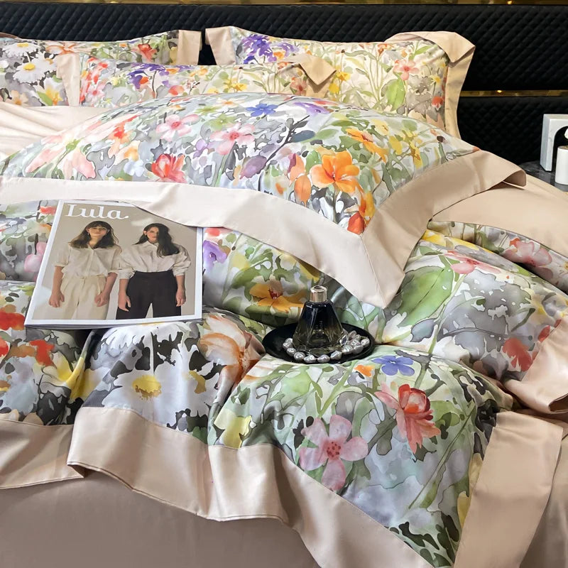 Juego de ropa de cama de lujo para Hotel, funda de edredón con bordado de Color sólido, Sábana plana/ajustada, fundas de almohada, tamaño Queen y King, 100% algodón